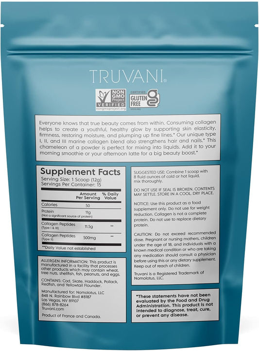 Truvani - Wild Caught Hydrolyzed Marine Collagen Protein Powder | Collagen Protein Supplement With Type 1,2 & 3 | Anti-Skin Aging | Non-Gmo | Gluten Free Fish Collagen | 6.35 Oz