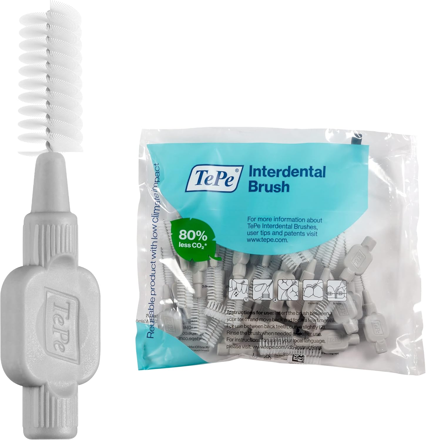 Tepe Pack Of 6 Interdental Brushes, Grey, 0.8 Mm, Set Of 3