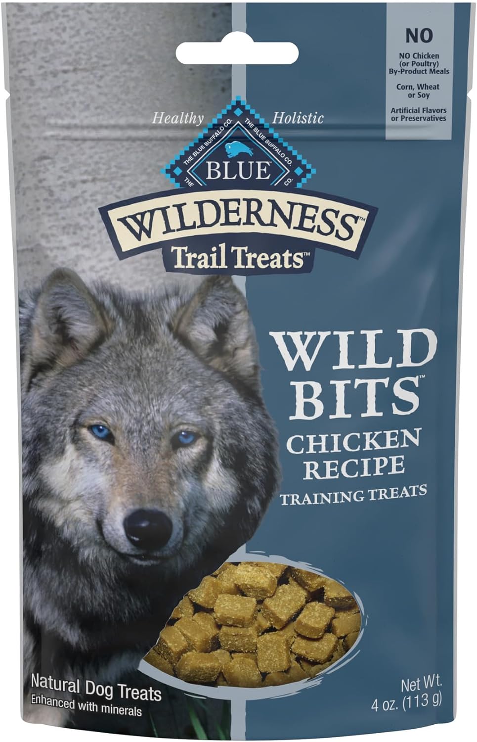 Blue Buffalo Wilderness Trail Treats Wild Bits High Protein Grain Free Soft-Moist Training Dog Treats, Chicken Recipe 4-oz Bag