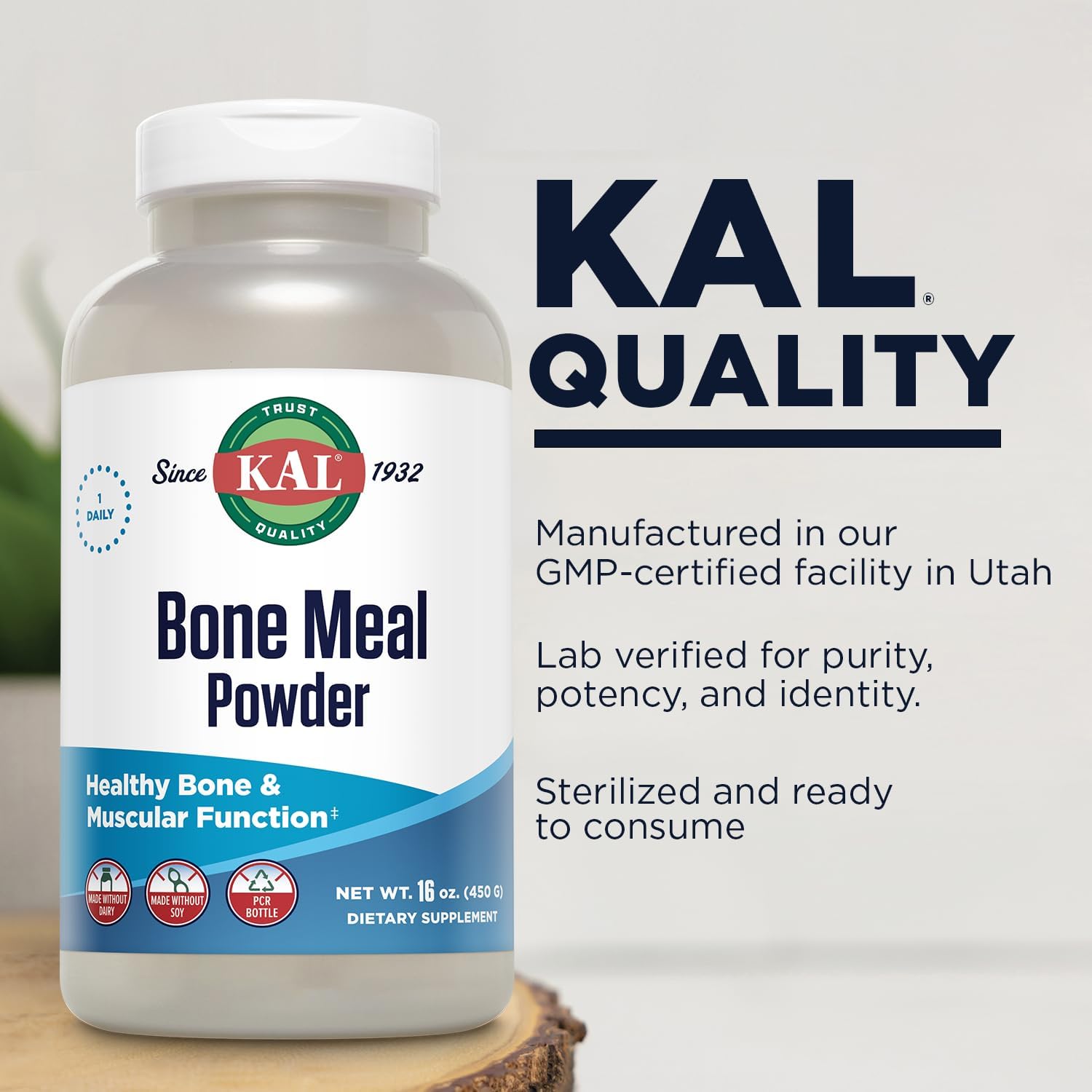 KAL Bone Meal Powder | Sterilized & Edible Supplement Rich in Calcium, Phosphorus, Magnesium | For Bones, Teeth, Nerves, Muscular Function | 16 oz : Health & Household