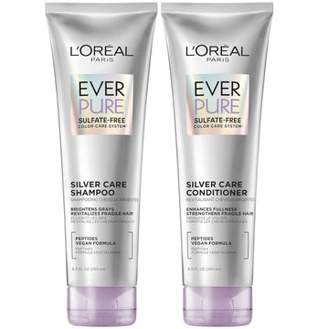 L'Oreal Paris Everpure Silver Care Sulfate Free Shampoo And Conditioner Set, Nourishing Vegan Formula With Peptides For Brightening Gray Hair, 1 Kit