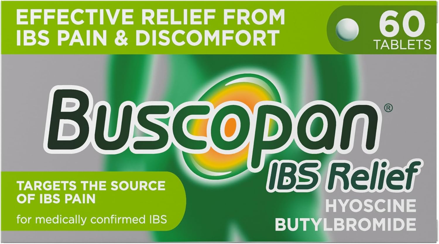 Buscopan, Targets The Source Of Belly Pain, Cramps & Discomfort. Starts To Work In 15 Minutes, 60 Tablets, Relief From Ibs Stomach Pain, Cramps & Discomfort