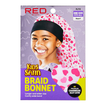 Red By Kiss Kids Satin Braid Bonnet, Comfy Wide Band For Long Hair, Long Braids (Black)