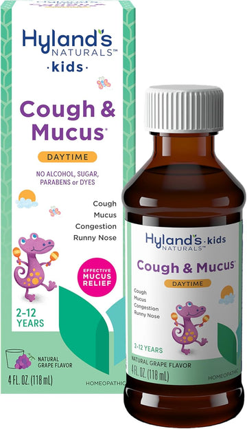 Hyland'S Kids Daytime Cough Syrup And Mucus Relief, Kids Medicine For Ages 2-12, Grape Flavor, Natural Relief Of Cough, Runny Nose, Mucus And Congestion, 4 Ounces