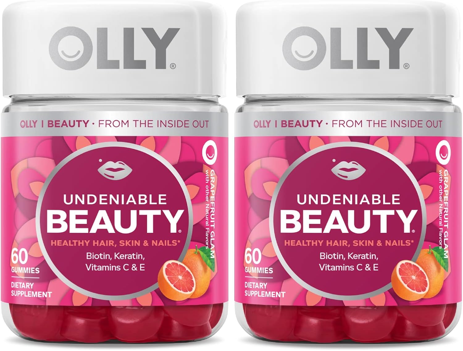 Olly Undeniable Beauty Gummy, For Hair, Skin, Nails, Biotin, Vitamin C, Keratin, Chewable Supplement, Grapefruit, 30 Day Supply - 120 Count