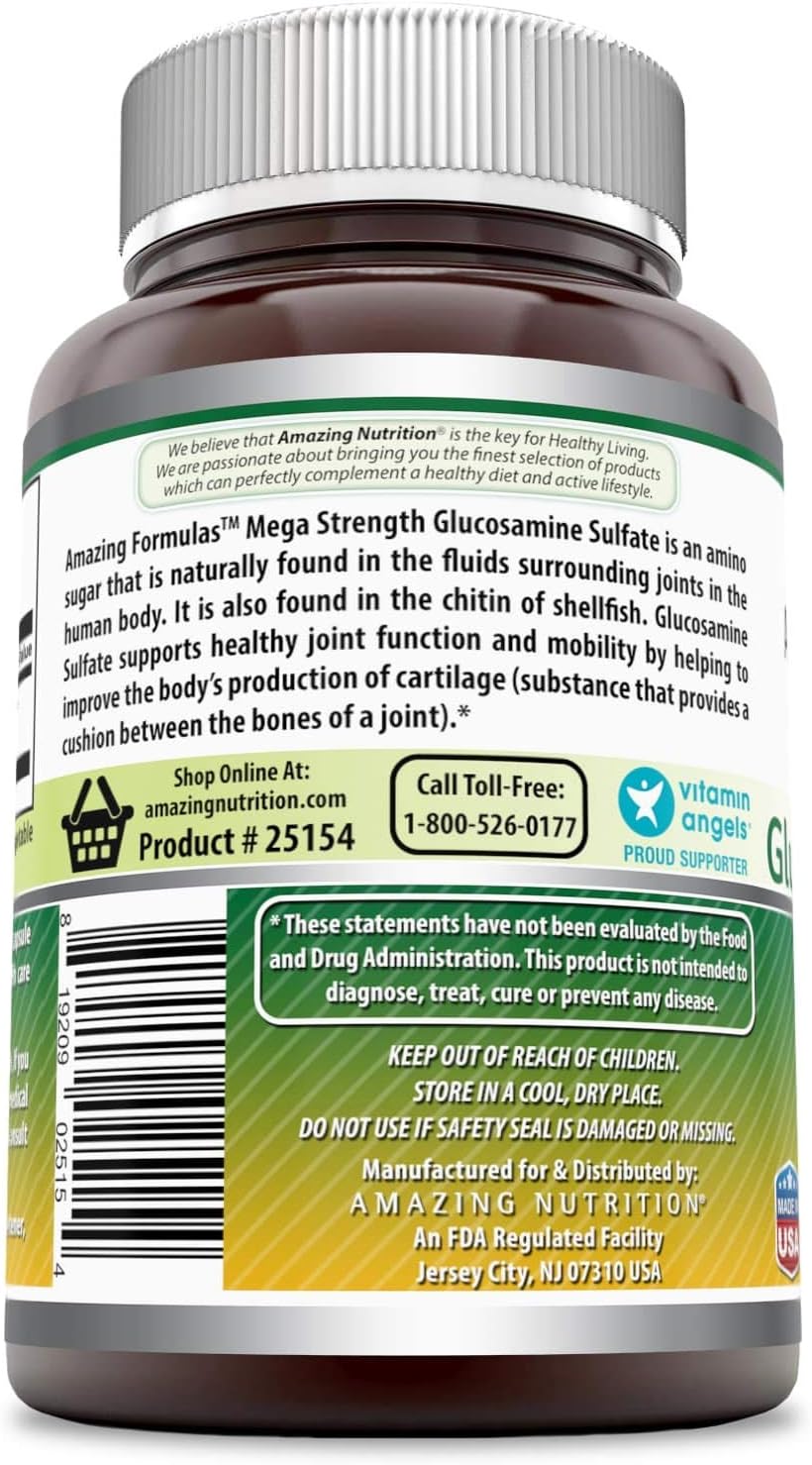 Amazing Formulas Glucosamine Sulfate (Mega Strength) Supplement - 1000 Mg, 240 Capsules (Non-GMO,Gluten Free) Supports Healthy Joint Function - Promotes Joint Mobility - Supports Cartilage Formation