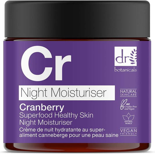 Dr Botanicals Superfood Night Moisturiser 60Ml | Infused With Cranberry & Juniper For Deep Moisturising, Skin Cooling, Brightening & Firmer Skin