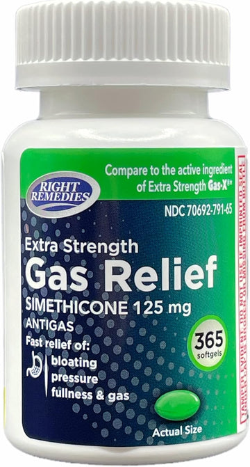 Gas Relief Extra Strength, 125Mg Simethicone (365 Softgels), Fast Relief From Gas, Bloating, Fullness, Painful Discomfort, Compare To Gas-X Extra Strength Active Ingredient