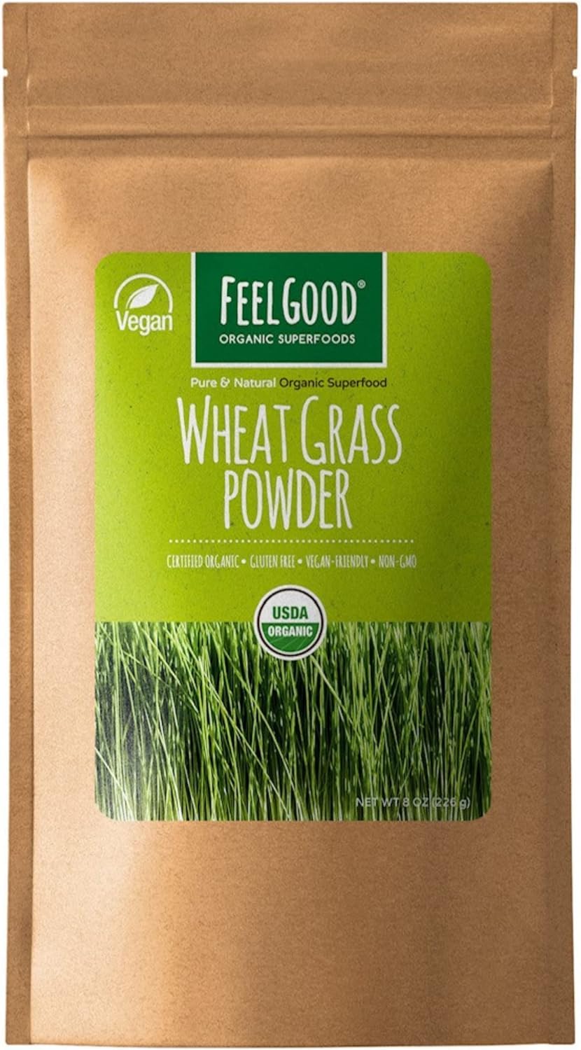 Feelgood Organic Superfoods Wheatgrass Powder, Whole Leaf, Vegan, Non-