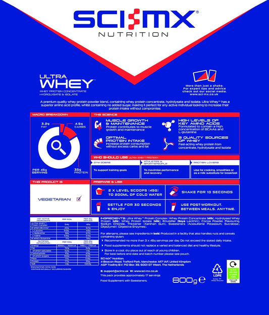 Sci-Mx Ultra Whey Protein Muscle Building & Recovery Protein Powder With Naturally Occurring Glutamine & Amino Acids - Vanilla Flavour - 2Kg (44 Servings)