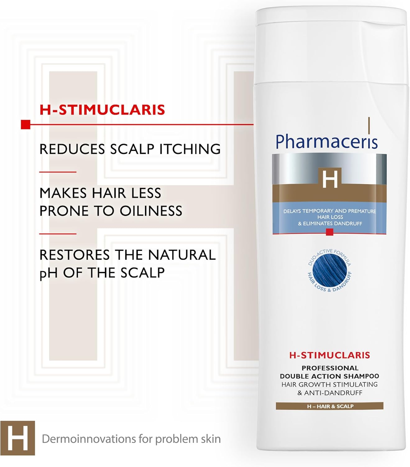 Pharmaceris H Stimuclaris, Double Action Shampoo, Hair Growth Stimulating And Anti-Dandruff Shampoo, Against Greasy Hair, Women And Men Hair Care - 250 Ml