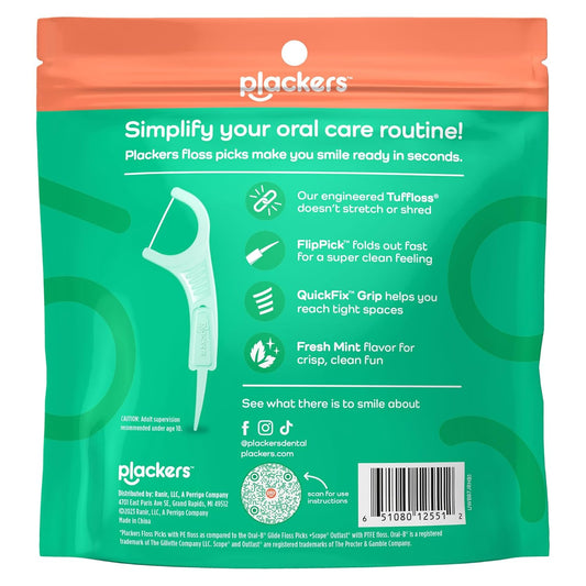 Plackers Micro Line Dental Floss Picks, Fold-Out Flippick, Tuffloss, Easy Storage With Sure-Zip Seal, Fresh Mint Flavor, 300 Count