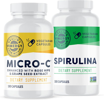 Vimergy Spirulina Juice Powder Capsules, 30 Servings And Micro-C Capsules, 180 Servings - Bundle