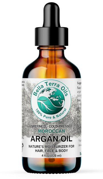 Bella Terra Oils - Argan Oil 4 oz - Embrace Silky Hair with Argan Oil for Hair, Harvested Pure, Enriched with Natural Antioxidants & Essential Minerals