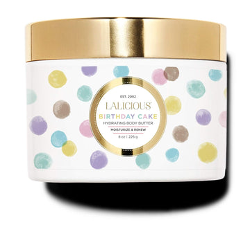 Lalicious Birthday Cake Shimmering Body Butter - Hydrating Body & Skin Moisturizing Cream With Whipped Shea Butter, Vitamin E, Cucumber Extract & Apricot Oil - No Parabens (8Oz)