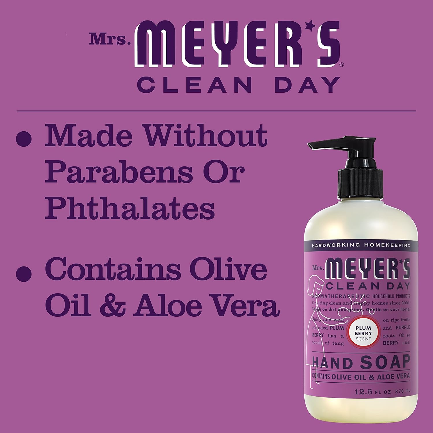 Mrs. Meyer's Clean Day Liquid Hand Soap, Cruelty Free and Biodegradable Formula, Plum Berry Scent, 12.5 oz- Pack of 3 : Beauty & Personal Care