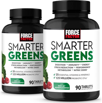 Force Factor Smarter Greens Tablets, 2-Pack, Greens Supplement With 25+ Superfoods And Antioxidants To Improve Digestion, Reduce Stress, Strengthen Immunity, And Support Metabolism, 180 Tablets