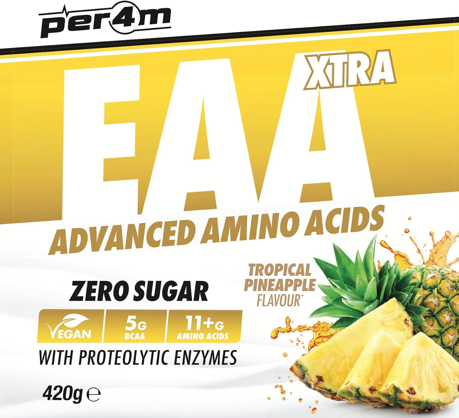 Per4m EAA Xtra/Amino Xtra | 30 Servings of Full Spectrum EAA with Proteolytic Enzymes | Vegan Friendly | Zero Sugar Amino Acid (Tropical Pineapple, 420g) : Amazon.co.uk: Health & Personal Care