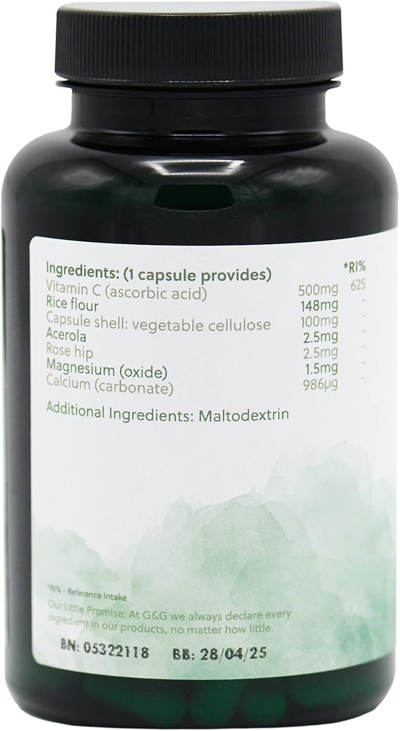 Vitamin C Complex | 500mg Vitamin C per Capsule | 120 Vegan Capsules | with Rose Hip and Acerola | G&G Vitamins : Amazon.co.uk: Health & Personal Care