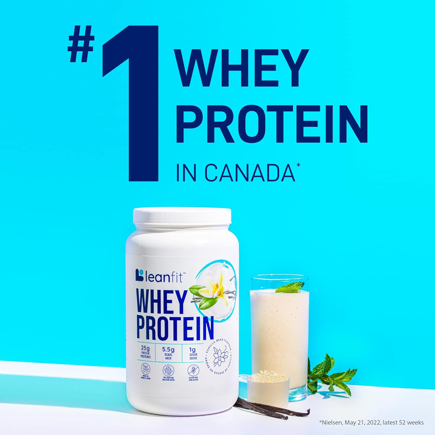 LeanFit WHEY Protein Natural Vanilla – 100% Whey Protein Powder, 25g P