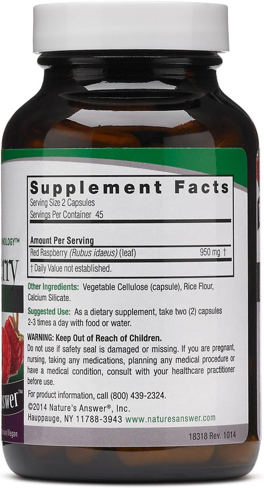 Nature's Answer Red Raspberry Leaf | Dietary Supplement | Promotes Digestive Health | Non-GMO, Vegan & Kosher Certified | Vegetarian Capsules 90ct
