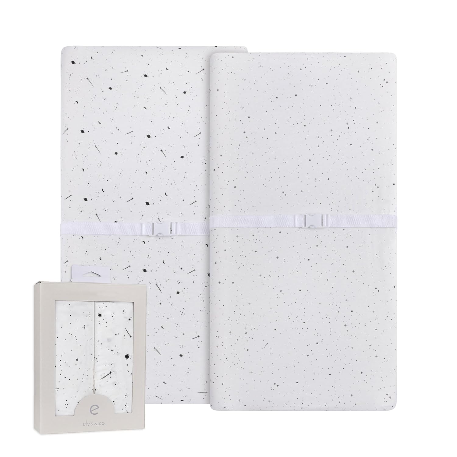 Ely’S & Co. Changing Pad Cover, Diaper Changing Table Sheets, 2 Pack, Cradle Sheet Set For Baby Boys/Girls, 100% Jersey Knit Cotton, Black And White Celestial Print, 32”X16”X5”