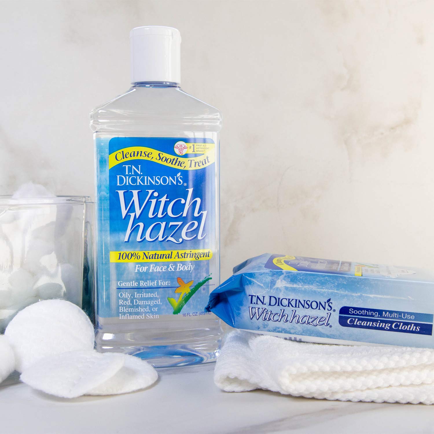 T.N. Dickinson's Witch Hazel Soothing MultiUse Cleansing Cloth, 4 Pack, 25 Cloths Per Pack,white : Beauty & Personal Care