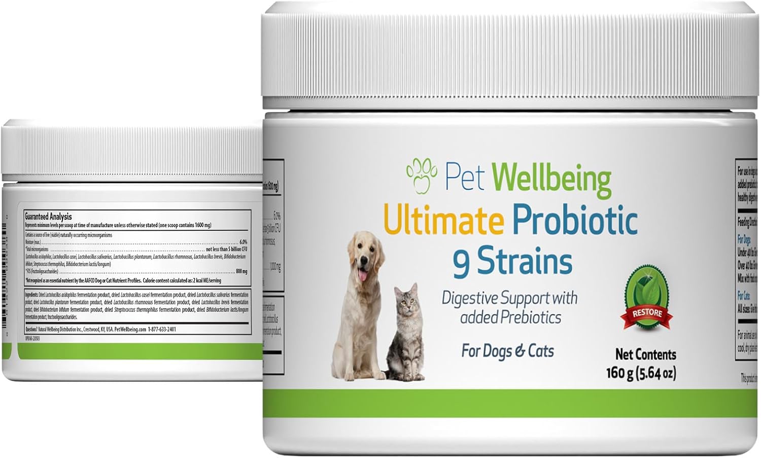 Pet Wellbeing - Ultimate Probiotic 9 Strains For Cats And Dogs - Natural Support For Digestion And Urinary Tract Health 160 Grams