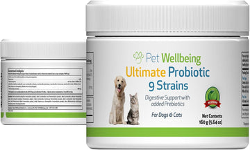 Pet Wellbeing - Ultimate Probiotic 9 Strains For Cats And Dogs - Natural Support For Digestion And Urinary Tract Health 160 Grams