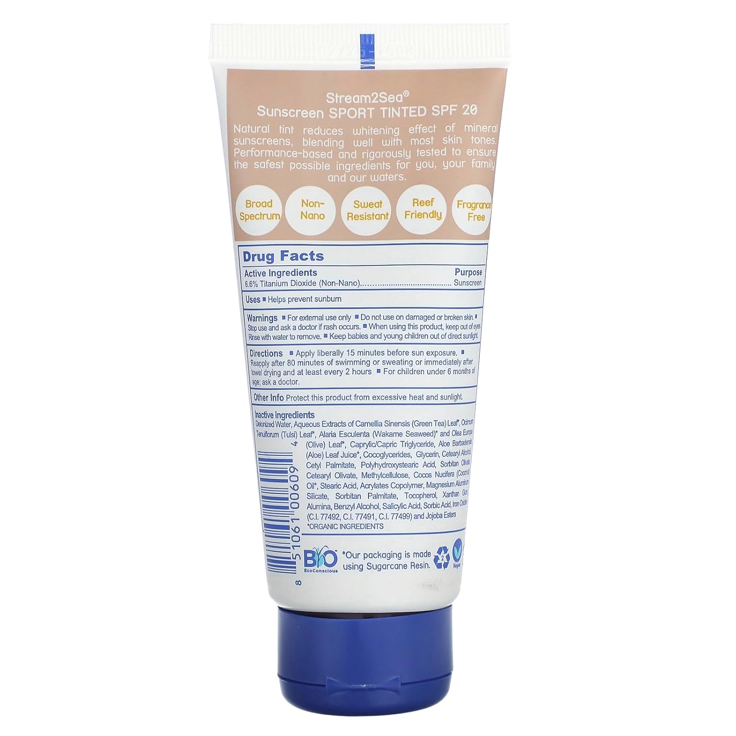 STREAM 2 SEA Tinted Sunscreen with SPF 20 All Natural, Biodegradable and Reef Safe, 3 Fl oz Travel Size Paraben Free Non Greasy and Moisturizing Sunscreen For Face, Body Protection Against UVA and UVB : Beauty & Personal Care