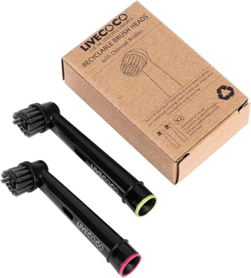 Recyclable Oral-B Compatible Toothbrush Heads, Eco-Friendly & Sustainable, Charcoal Infused Bristles From Livecoco, Best For Teeth Whitening With Activated Charcoal Powder