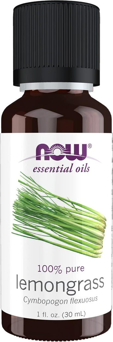 Now Essential Oils, Lemongrass Oil, Uplifting Aromatherapy Scent, Steam Distilled, 100% Pure, Vegan, Child Resistant Cap, 1-