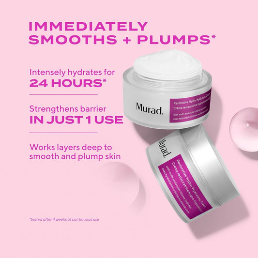 Murad Restorative Hydro-Hyaluronic Face Cream – Moisture-Boosting Formula With Hyaluronic Acid, Coconut Extract, Botanical Oils & Shea Butter For Lasting Hydration, Plump, & Smooth Skin - 1.7 Fl Oz