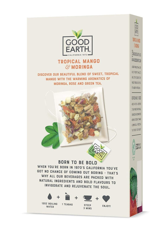 Good Earth Sensorial Blend All Natural Tropical Mango And Moringa Herbal Tea, 15 Count