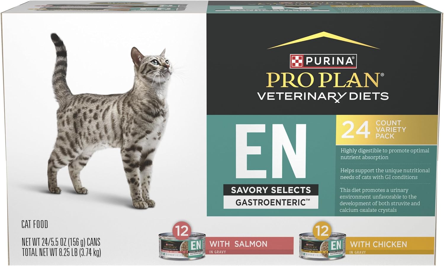 Purina En Gastroenteric Feline Formula Savory Selects In Sauce Variety Pack Wet Cat Food - (Pack Of 24) 5.5 Oz. Cans