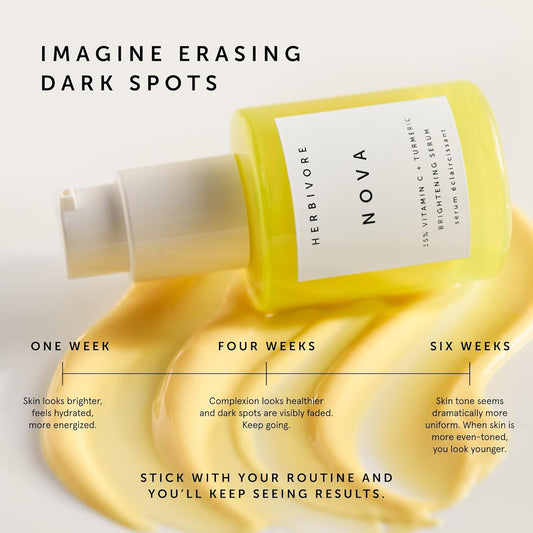 Herbivore Nova 15% Vitamin C + Turmeric Brightening Serum For Dark Spots, Hyperpigmentation + Even Skin Tone | Vegan, Plant-Based, Cruelty-Free, 30 Ml / 1 Oz