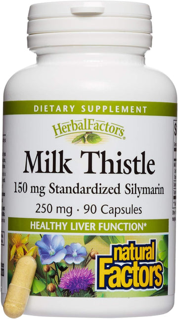 Natural Factors Herbalfactors, Milk Thistle 250 Mg, Promotes Healthy Liver Function With Dandelion And Turmeric, 90 Capsules (90 Servings)