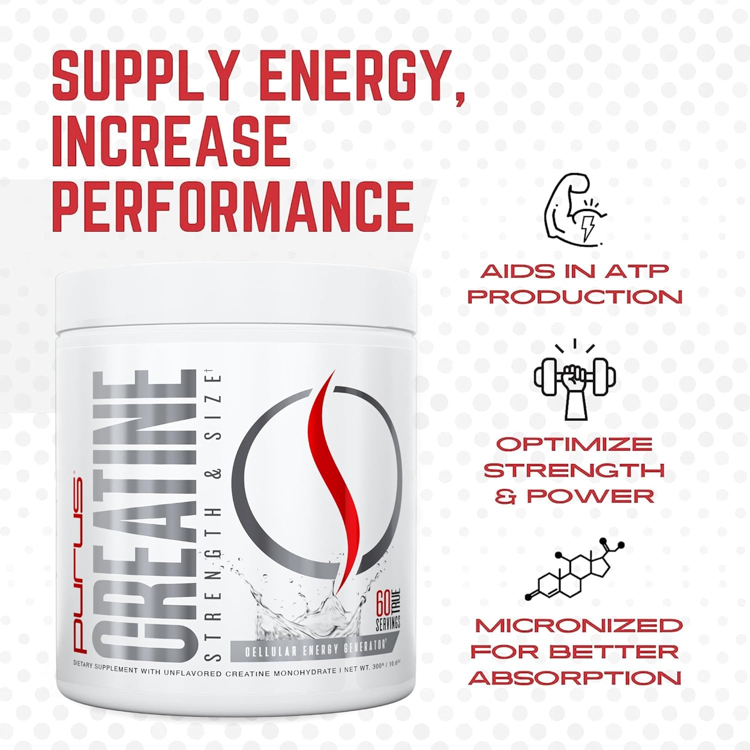 Purus Labs Foundation Series Creatine Powder | 100% Ultra Pure Micronized Creatine For Strength, Mass, Power, Recovery | 60 Servings (Unflavored) : Health & Household