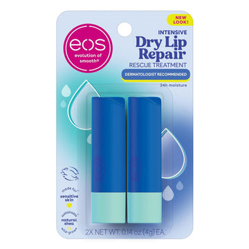 eos The Hero Lip Repair, 24HR Moisture for Severely Dry Lips, Natural Strawberry Extract, Hypoallergenic, 0.14 oz, 2-Pack
