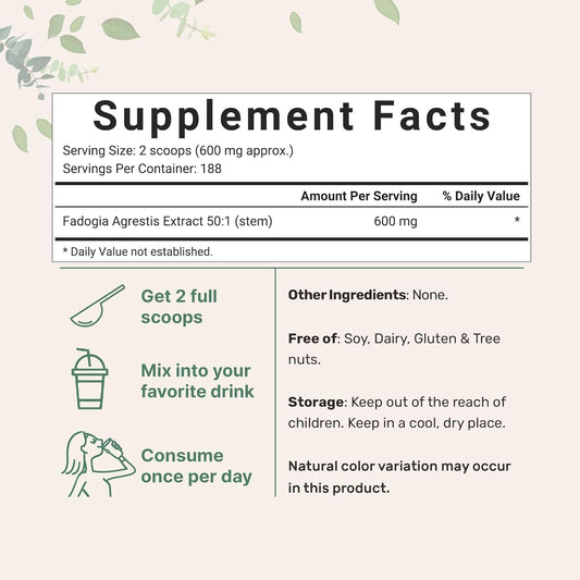 Fadogia Agrestis 600Mg Per Serving, 50:1 Extract Powder, 4 Ounce, Highly Purified And Bioavailable, Usa Third Party Tested, Maximum Strength, No Filler, No Additives, Non-Gmo & No Gluten