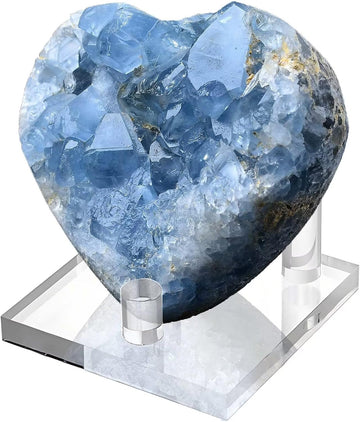 Extra Large Blue Celestite Geode Heart Healing Crystal Stone Collection Mineral Specimen With Stand Home Office Decor 1.7-2.2 Pound