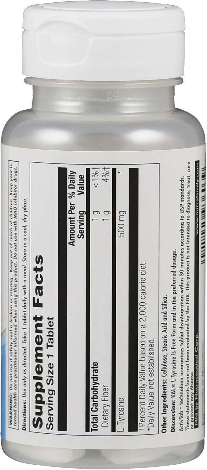 Kal 500 Mg L-tyrosine Tablets, 30 Count