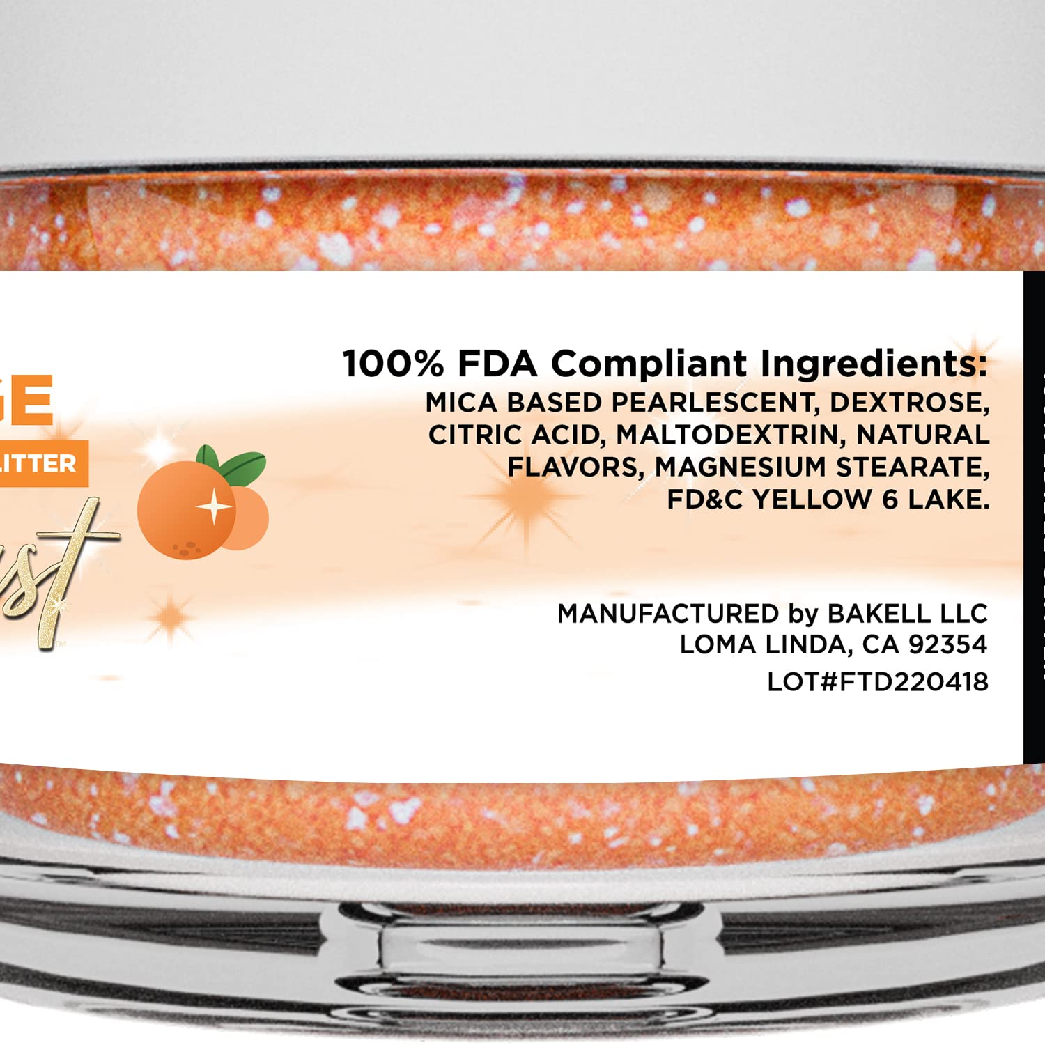 Bakell - Sour Orange Flavored Tinker Dust (8G, 1X Jar) Edible Glitter For Cakes, Cupcakes, Cake Pops, Gummies, Ice Cream And Cookies! : Grocery & Gourmet Food