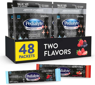 Pedialyte Advancedcare Plus Electrolyte Powder, Strawberry Freeze And Berry Frost, With 33% More Electrolytes And Has Preactiv Prebiotics, 0.6 Oz Powder Packs (48 Count)