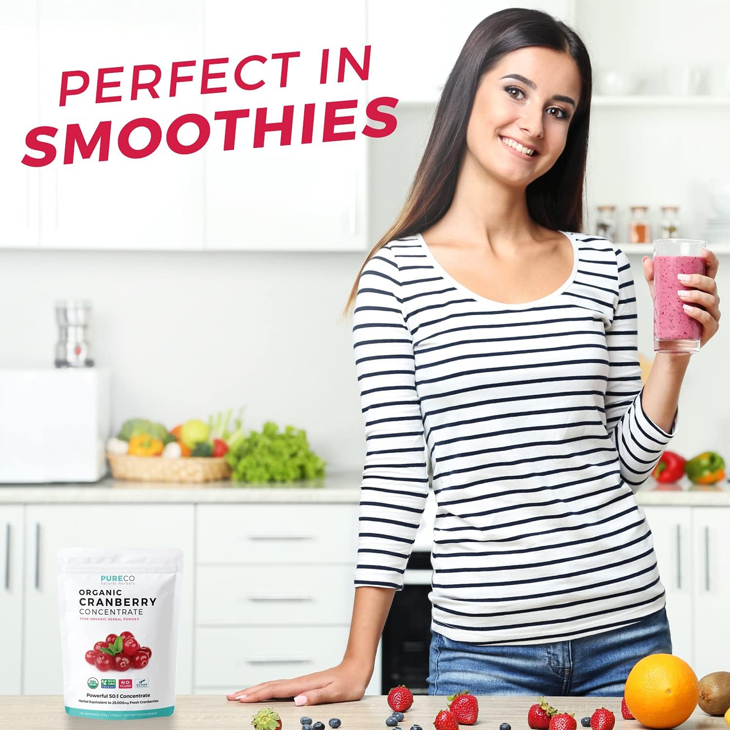 USDA Organic Cranberry Concentrate (50:1) Powder - 500mg is Equivalent to 25,000mg of Fresh Cranberries - for Kidney Cleanse & UTI Support Vitamins - Women - Supplement - 100 Servings - No Pills : Health & Household