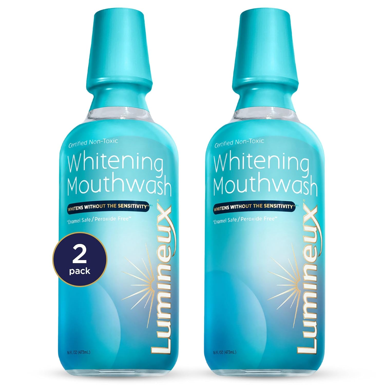 Lumineux Teeth Whitening Mouthwash, 16 Oz. 2 Pack - Peroxide Free - Enamel Safe - Whitening Without The Sensitivity - Certified Non-Toxic - No Alcohol, Fluoride & Sls Free