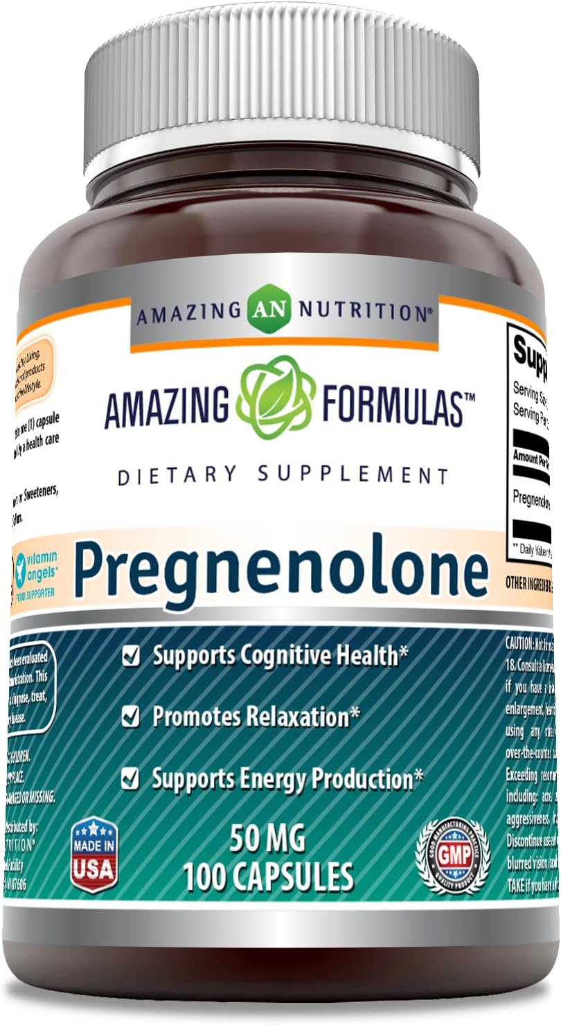 Amazing Formulas Pregnenolone Capsules Dietary Supplement (Non-Gmo, Gluten Free) - Promotes Hormonal Balance - Supports Energy Production* (50 Mg, 100 Count)