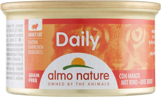 almo nature Daily Chunks with Beef -Grain Free-(Pack of 24 x 85g Tins), transparent :Pet Supplies