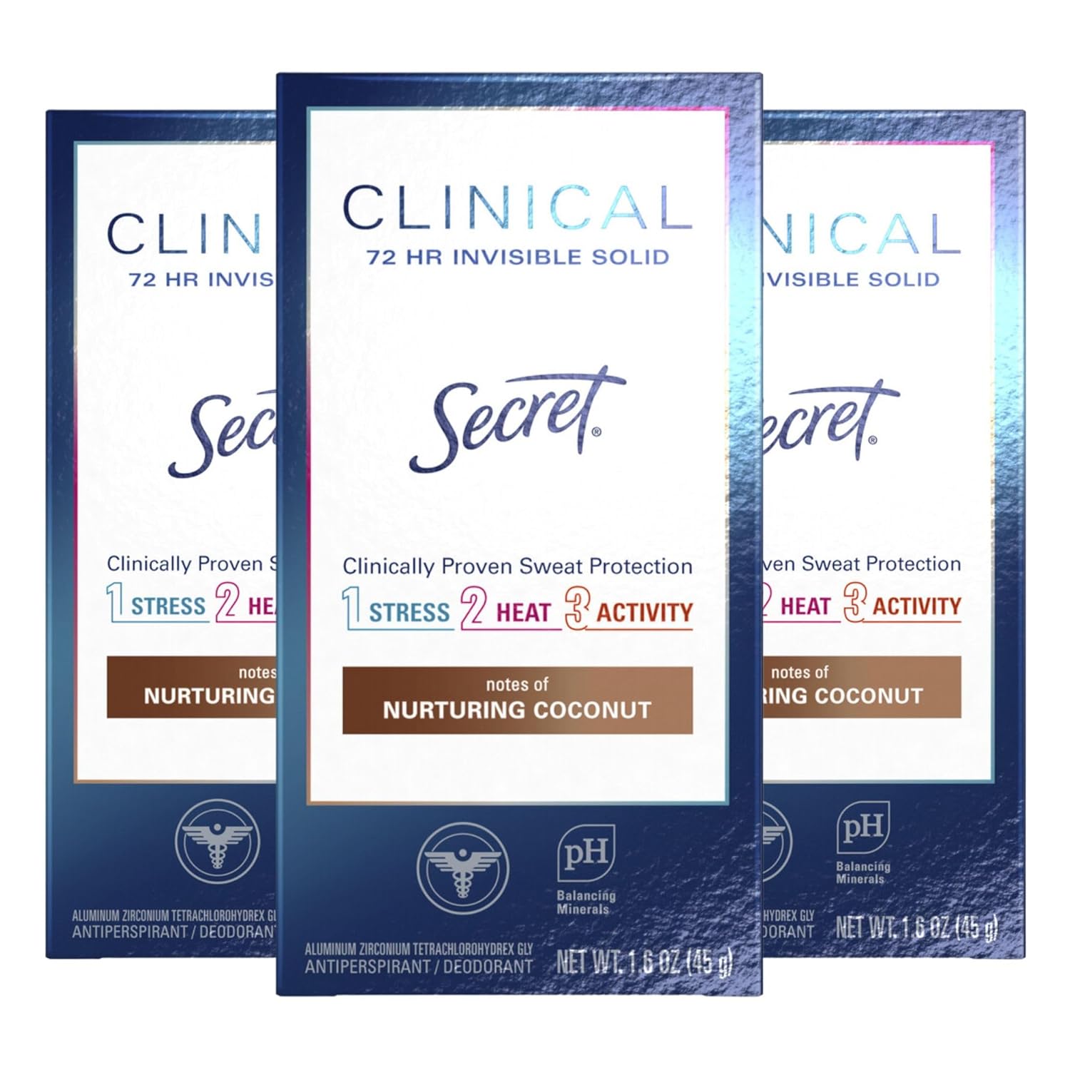 Secret Clinical Strength Antiperspirant And Deodorant For Women, Invisible Solid, Clean Coconut 1.6Oz (Pack Of 3)