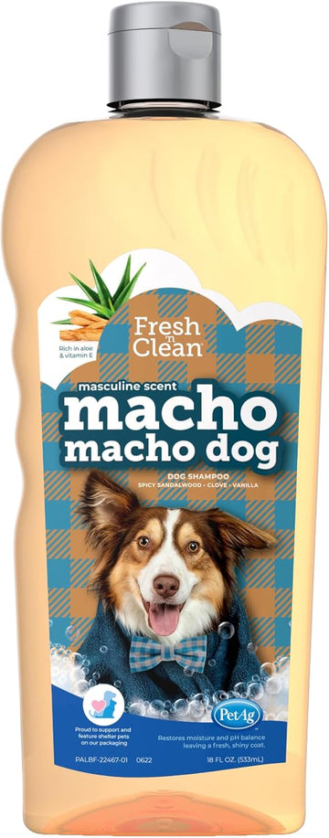 Pet-Ag Fresh ’N Clean Macho Macho Dog Shampoo - 18 Oz - Masculine Scent - Moisturizes With Vitamin E & Aloe Vera - Strengthens & Repairs Coats - Soap Free